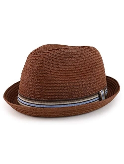 Armycrew Men's XXL Oversized Stingy Brim Paper Braid Fedora with Striped Band