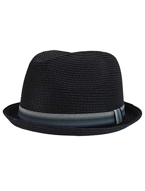 Armycrew Men's XXL Oversized Stingy Brim Paper Braid Fedora with Striped Band