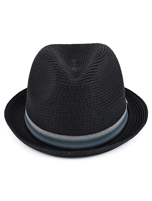 Armycrew Men's XXL Oversized Stingy Brim Paper Braid Fedora with Striped Band