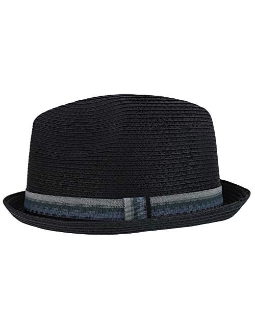 Armycrew Men's XXL Oversized Stingy Brim Paper Braid Fedora with Striped Band