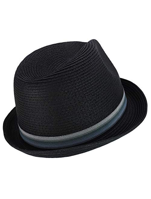 Armycrew Men's XXL Oversized Stingy Brim Paper Braid Fedora with Striped Band