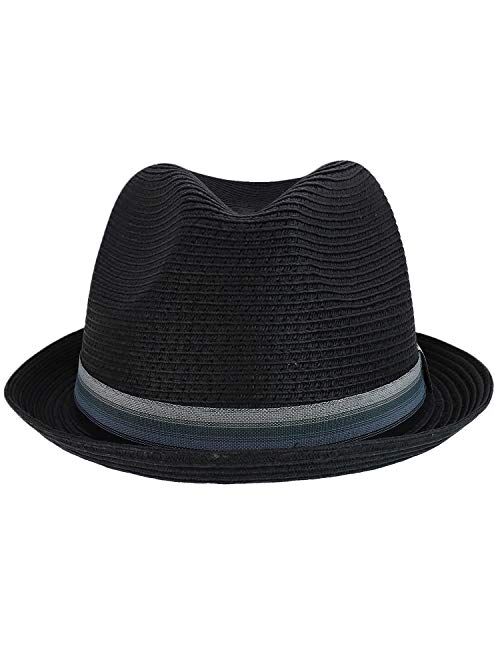 Armycrew Men's XXL Oversized Stingy Brim Paper Braid Fedora with Striped Band