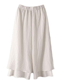 LaovanIn Women's Wide Leg Capri Pants Cotton Cropped Palazzo Trousers Culottes