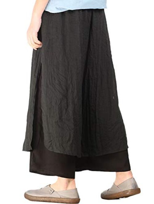 LaovanIn Women's Wide Leg Capri Pants Cotton Cropped Palazzo Trousers Culottes