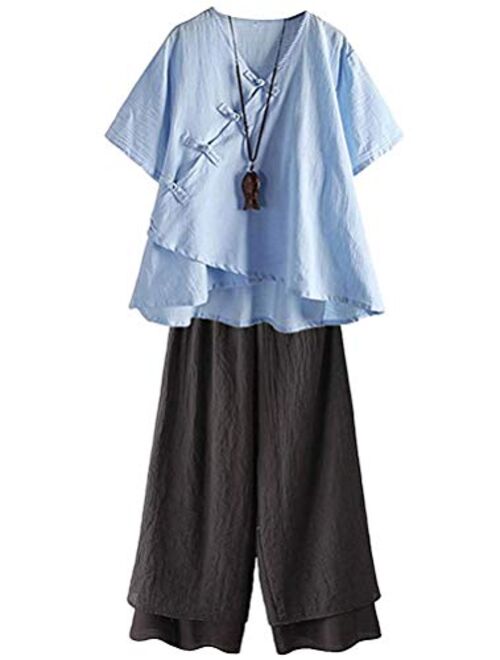 LaovanIn Women's Wide Leg Capri Pants Cotton Cropped Palazzo Trousers Culottes