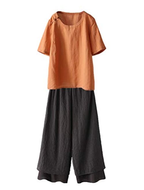 LaovanIn Women's Wide Leg Capri Pants Cotton Cropped Palazzo Trousers Culottes