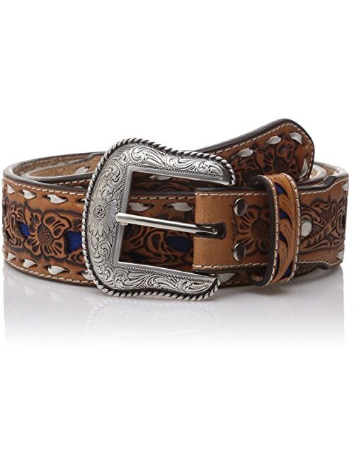 Nocona Belt Co. Nocona Men's Natural Blue Wide Buckstitch Western Belt