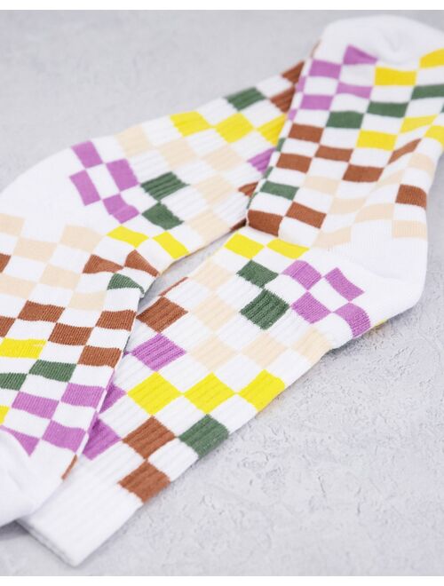 ASOS DESIGN multicolored checkerboard sports sock in white