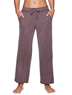 Active Women's Lounge Pant, Relaxed Wide Leg Ribbed Flare Pant with Pockets