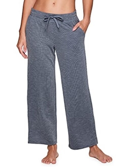 Active Women's Lounge Pant, Relaxed Wide Leg Ribbed Flare Pant with Pockets