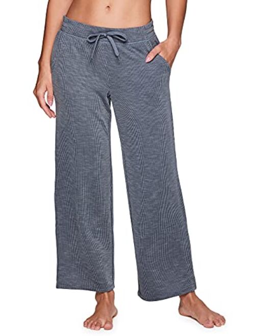 RBX Active Women's Lounge Pant, Relaxed Wide Leg Ribbed Flare Pant with Pockets