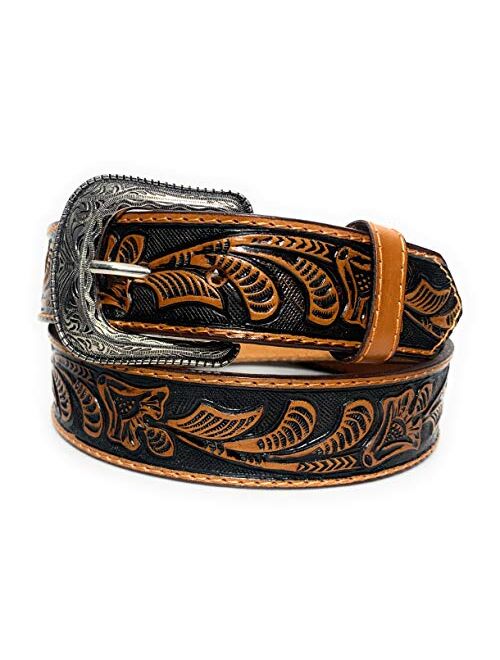 El Charro Western Tooled Leather Belt Cowboy Rodeo Casual Floral Embossed Belt