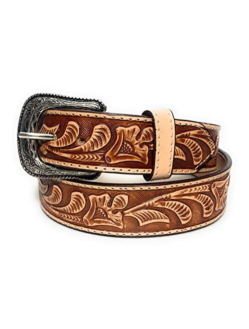 El Charro Western Tooled Leather Belt Cowboy Rodeo Casual Floral Embossed Belt