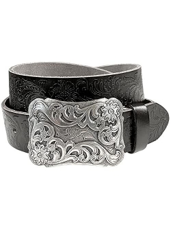 Belts.Com Floral Engraved Buckle Western Fashion Style Full Grain Genuine Leather Belt 1-1/2" (38mm) Wide, Multi-Style Option