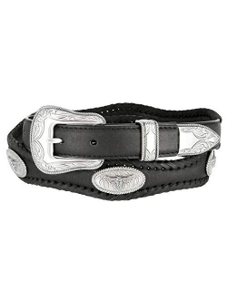 Belts.Com Longhorn Steer / Gold Star Conchos Ranger Belt Western Cowboy Cowgirl Genuine Leather Braided Belt, Size Up to 60"