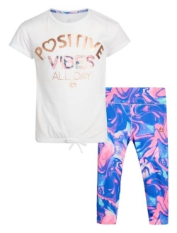 Girls Active Leggings Set - 2 Piece T-Shirt and Capri Leggings (Size: 4-12)