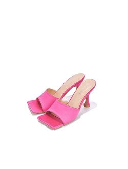 Four Square Sexy High Heels for Women, Faux Satin Square Open Toe Shoes Heels