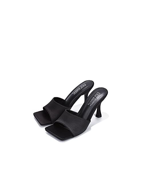 Cape Robbin Four Square Sexy High Heels for Women, Faux Satin Square Open Toe Shoes Heels