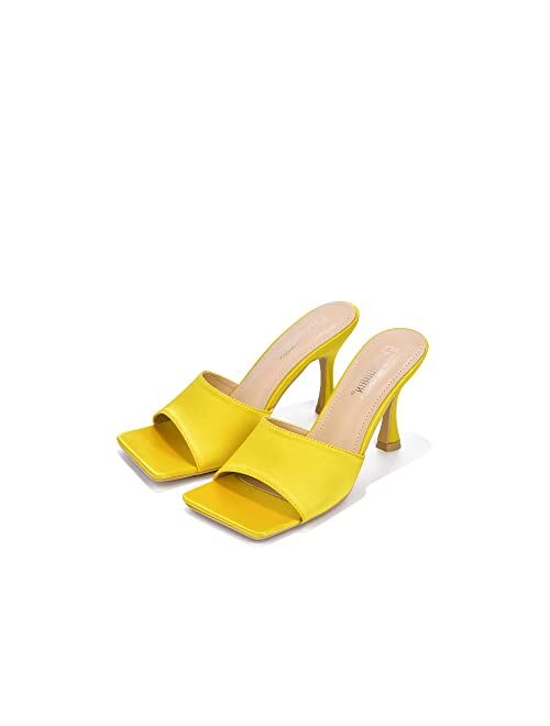 Cape Robbin Four Square Sexy High Heels for Women, Faux Satin Square Open Toe Shoes Heels