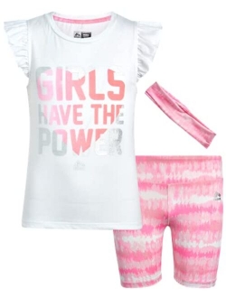 Girls' Active Bike Shorts Set - Short Sleeve T-Shirt and Yoga Gym Shorts