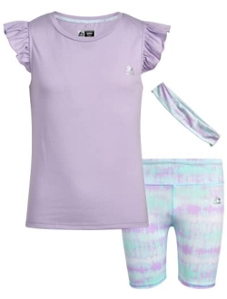 Girls' Active Bike Shorts Set - Short Sleeve T-Shirt and Yoga Gym Shorts