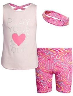 Girls' Active Bike Shorts Set - Short Sleeve T-Shirt and Yoga Gym Shorts