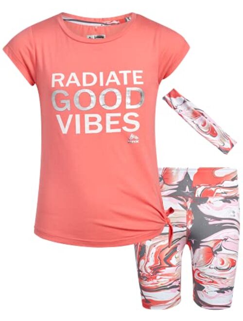 RBX Girls' Active Bike Shorts Set - Short Sleeve T-Shirt and Yoga Gym Shorts