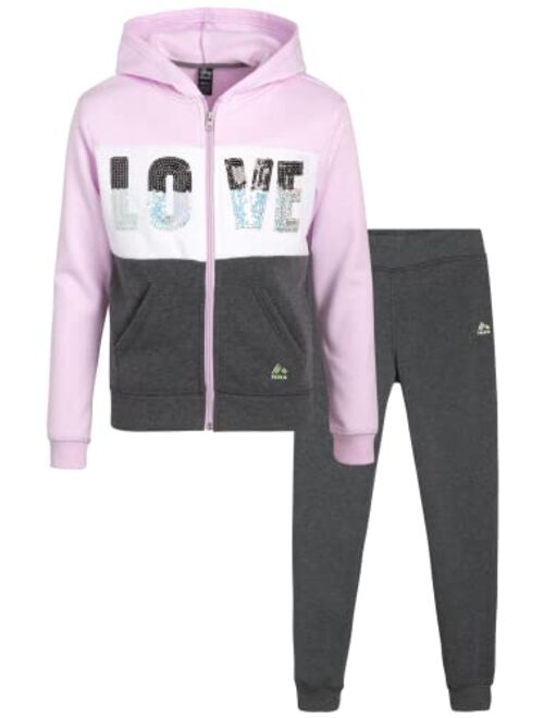 RBX Girls' Jogger Set - 2 Piece Fleece Sweatshirt and Sweatpants Sweatsuit Set (4-12)