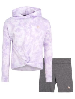 Girls' Active Shorts Set - 2 Piece Fleece Crop Hoodie Sweatshirt and Bike Shorts (4-12)