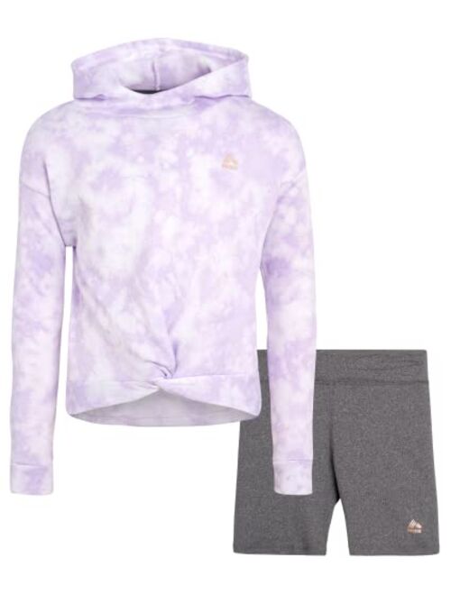 RBX Girls' Active Shorts Set - 2 Piece Fleece Crop Hoodie Sweatshirt and Bike Shorts (4-12)