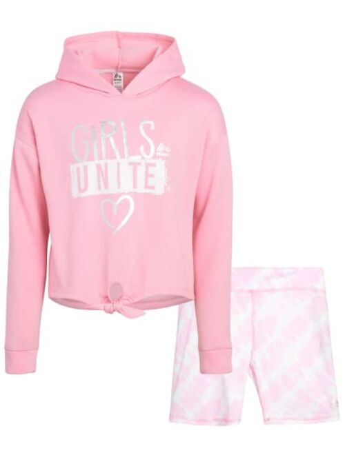 RBX Girls' Active Shorts Set - 2 Piece Fleece Crop Hoodie Sweatshirt and Bike Shorts (4-12)