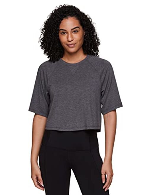 RBX Women's Relaxed Crop Top Athletic Fashion Yoga Short Sleeve Cropped T-Shirt