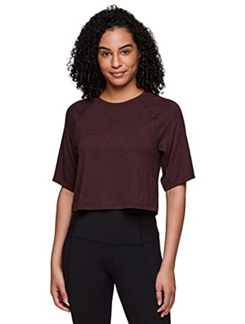 RBX Women's Relaxed Crop Top Athletic Fashion Yoga Short Sleeve Cropped T-Shirt