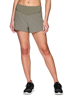 Active Women's Athletic Relaxed Fit Quick Dry Stretch Woven Running Short with Inner Attached Brief and Pockets