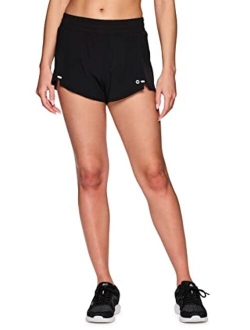 Active Women's Athletic Relaxed Fit Quick Dry Stretch Woven Running Short with Inner Attached Brief and Pockets