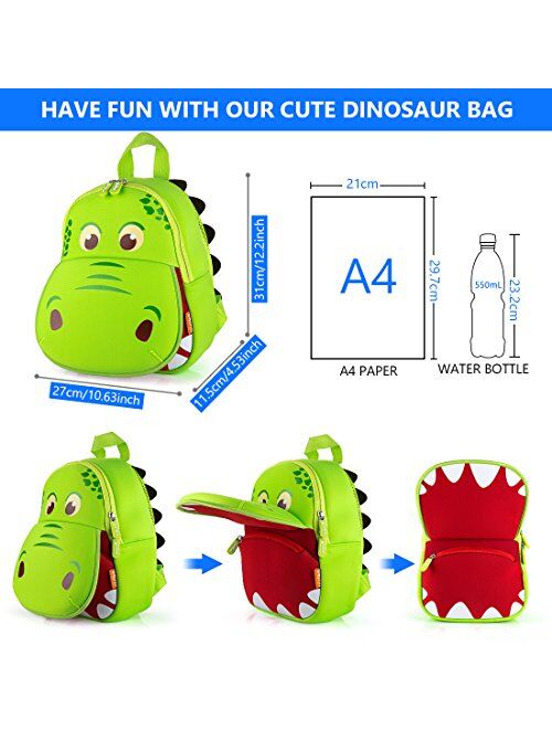 yisibo Dinosaur Backpack Toddler Backpack for Boys Girls Waterproof Preschool Travel Kids Bookbag Backpack for 2-7 Years