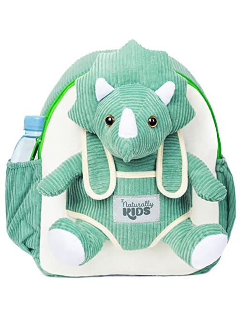 Naturally KIDS Small Dinosaur Backpack Dinosaur Toys for Kids 3-5 Green Triceratops