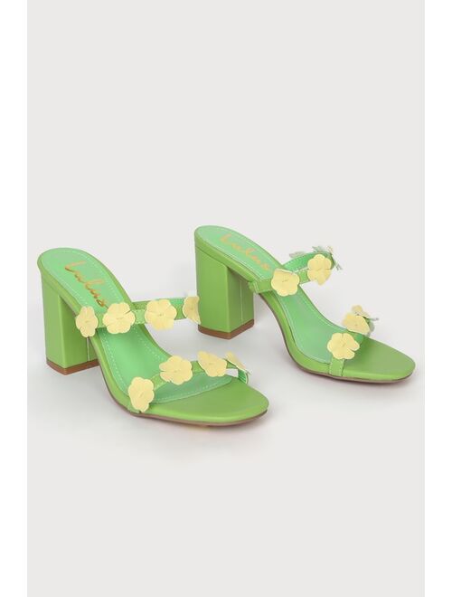 Lulus Aryanay Green Multi Flower High Heeled Sandals