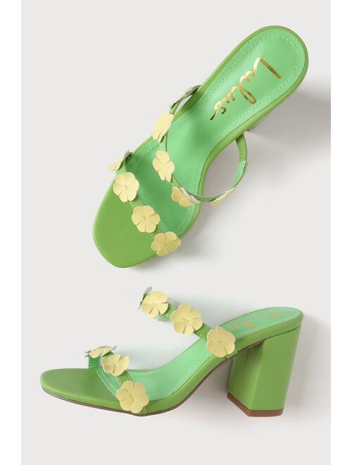 Lulus Aryanay Green Multi Flower High Heeled Sandals