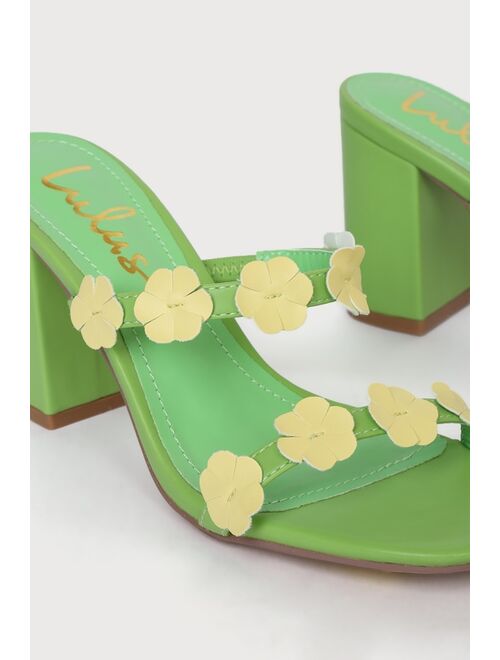 Lulus Aryanay Green Multi Flower High Heeled Sandals