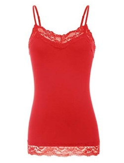 Women's Adjustable Spaghetti Strap Lace Trim Cami Tunic Tank Top