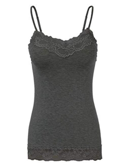 Women's Adjustable Spaghetti Strap Lace Trim Cami Tunic Tank Top