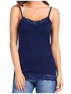 Women's Adjustable Spaghetti Strap Lace Trim Cami Tunic Tank Top