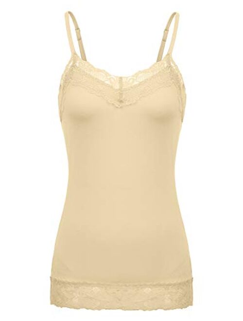 Kate Kasin Women's Adjustable Spaghetti Strap Lace Trim Cami Tunic Tank Top