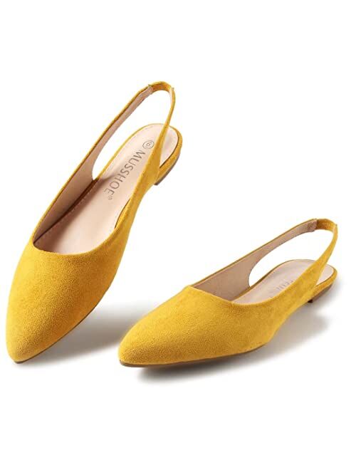 MUSSHOE Flats Shoes Women Slingback Pointed Toe Comfort Womens Flats