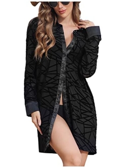 Womens Sexy Sleep Shirts Mesh Long Sleeve Swimwear Cover Up Sheer Blouse Lingerie S-XXL