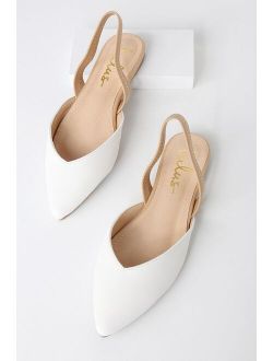 Mae White and Nude Pointed-Toe Slingback Flats