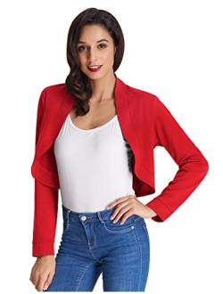 Women Vintage Open Front Cropped Bolero Shrug Cardigan Cape with Long Sleeve S-XXL