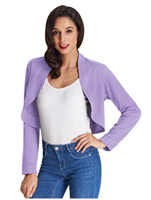 Kate Kasin Women Vintage Open Front Cropped Bolero Shrug Cardigan Cape with Long Sleeve S-XXL