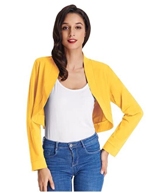 Kate Kasin Women Vintage Open Front Cropped Bolero Shrug Cardigan Cape with Long Sleeve S-XXL